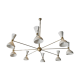 Chandelier made of brass and painted white metal