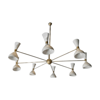 Lustre en laiton et métal lacqué blanc