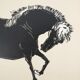 Mokuchu URUSHIBARA: Japanese print, horse bowing (cream), woodblock print, signed