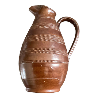 Brown chiseled stoneware pitcher from the 70s