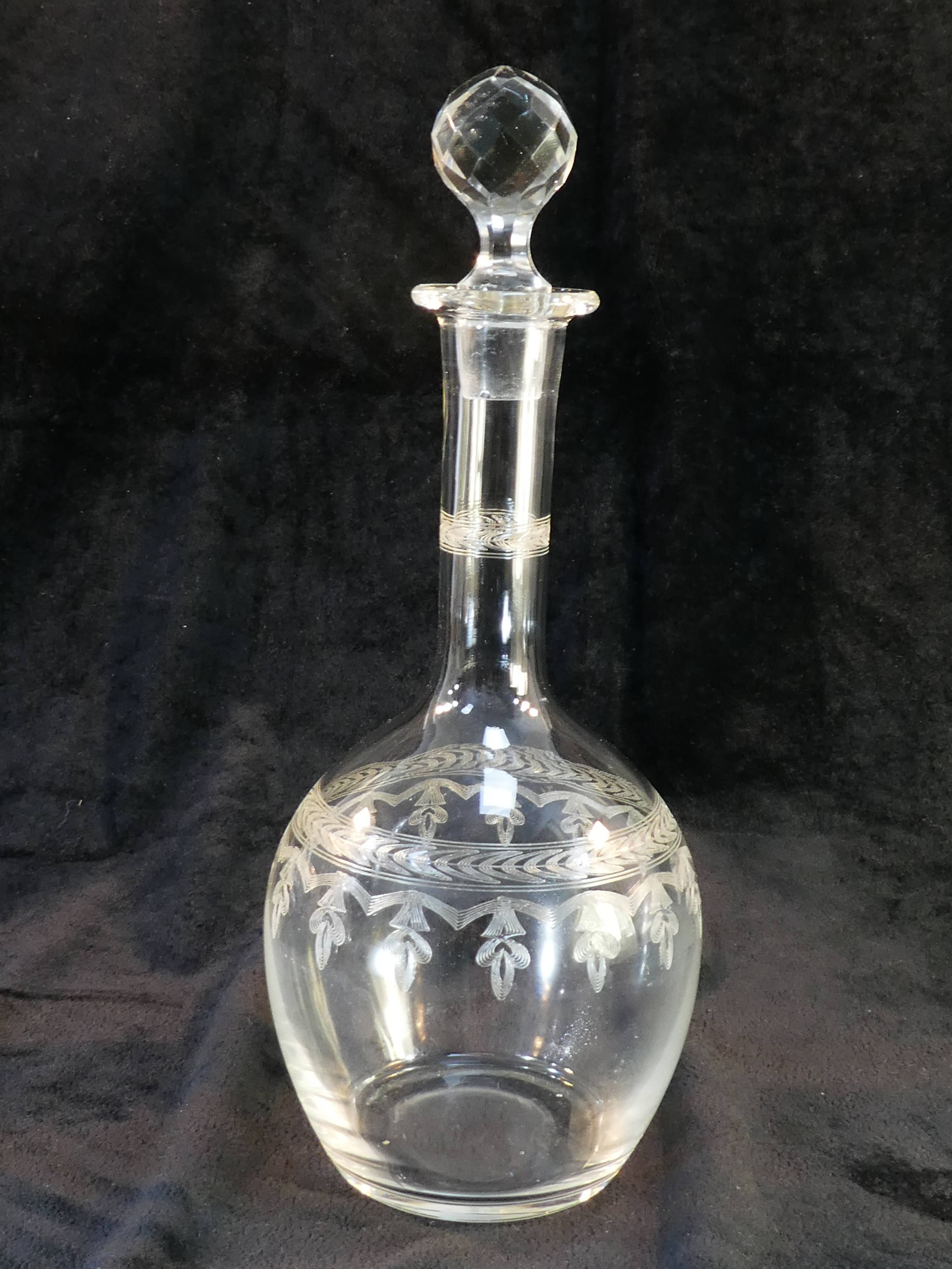 Blown and engraved glass decanter