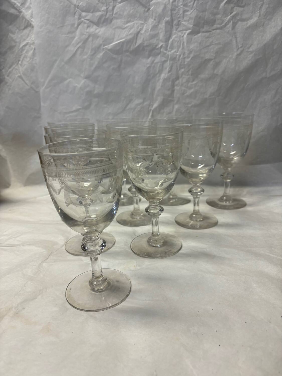 Set of 10 old wine glasses