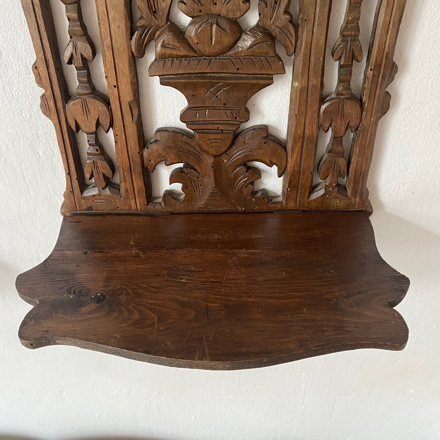 antique foldable wall shelf with openwork wood