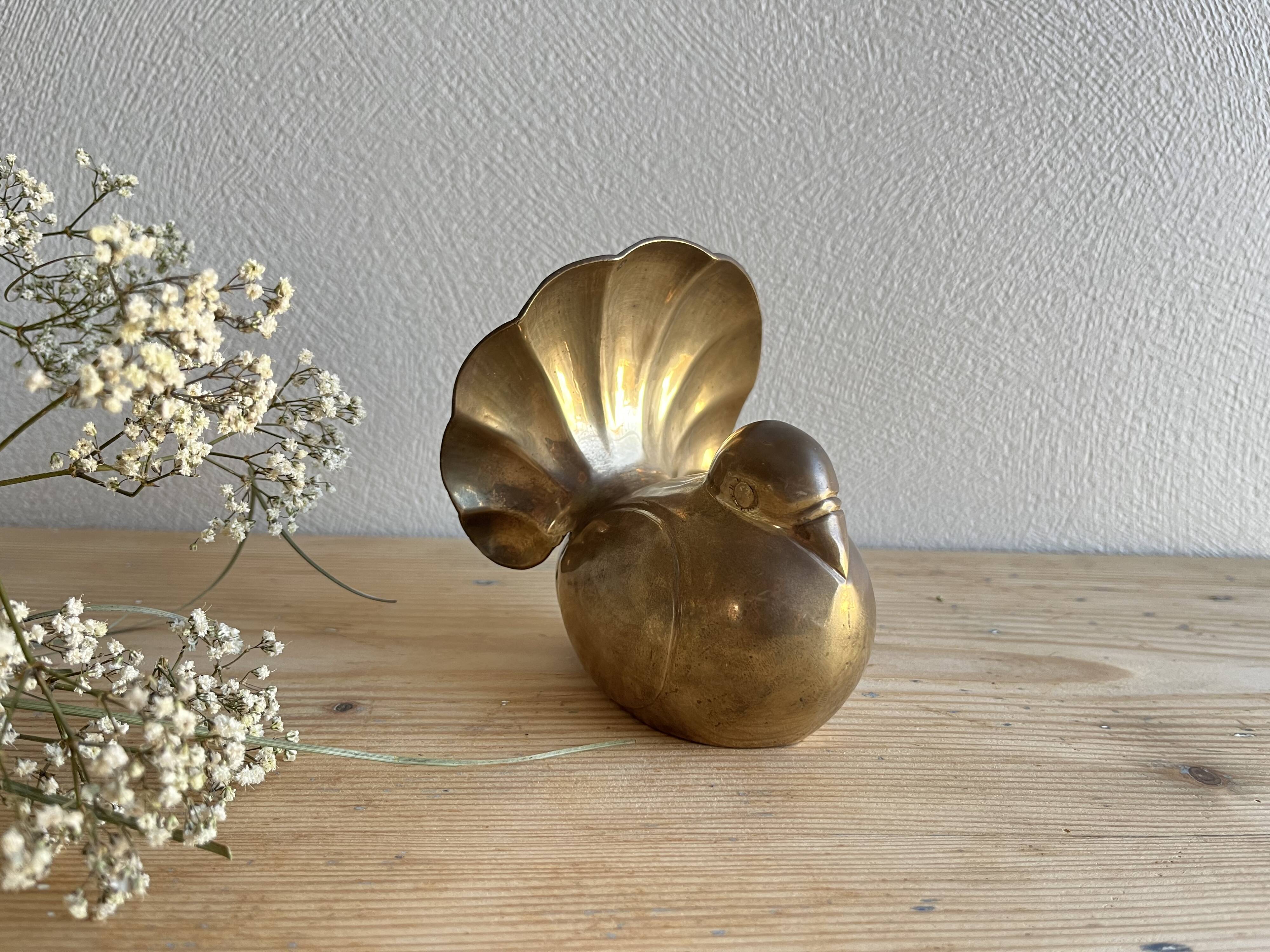 Peacock statuette in vintage brass