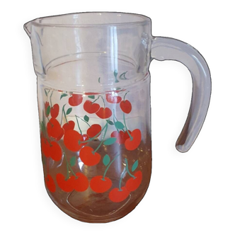 Vintage Henkel cherry pattern glass pitcher