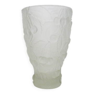 Genuine Bohemian crystal vase guaranteed Czechoslovakia cherry decoration.