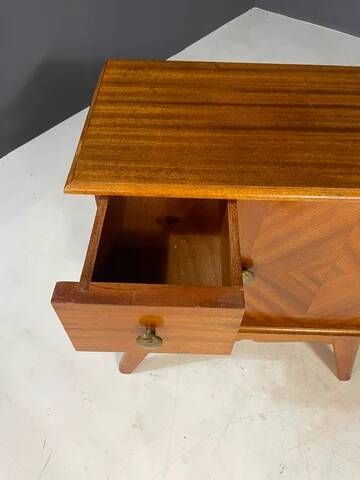 Pair of vintage mid-century modern wooden bedside tables / nightstands