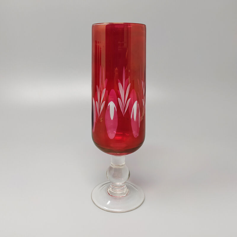 Set of six red bohemian cut crystal glasses 1960