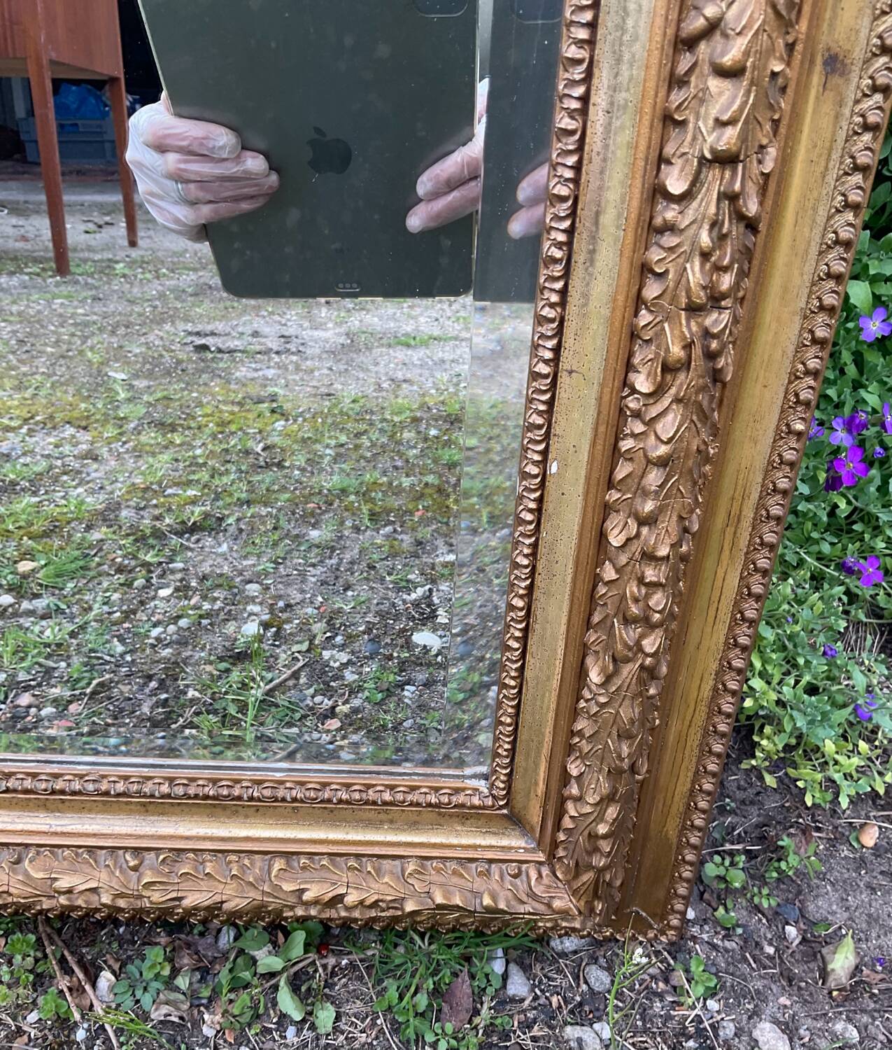 Old plastered and gilded wooden mirror 138x84