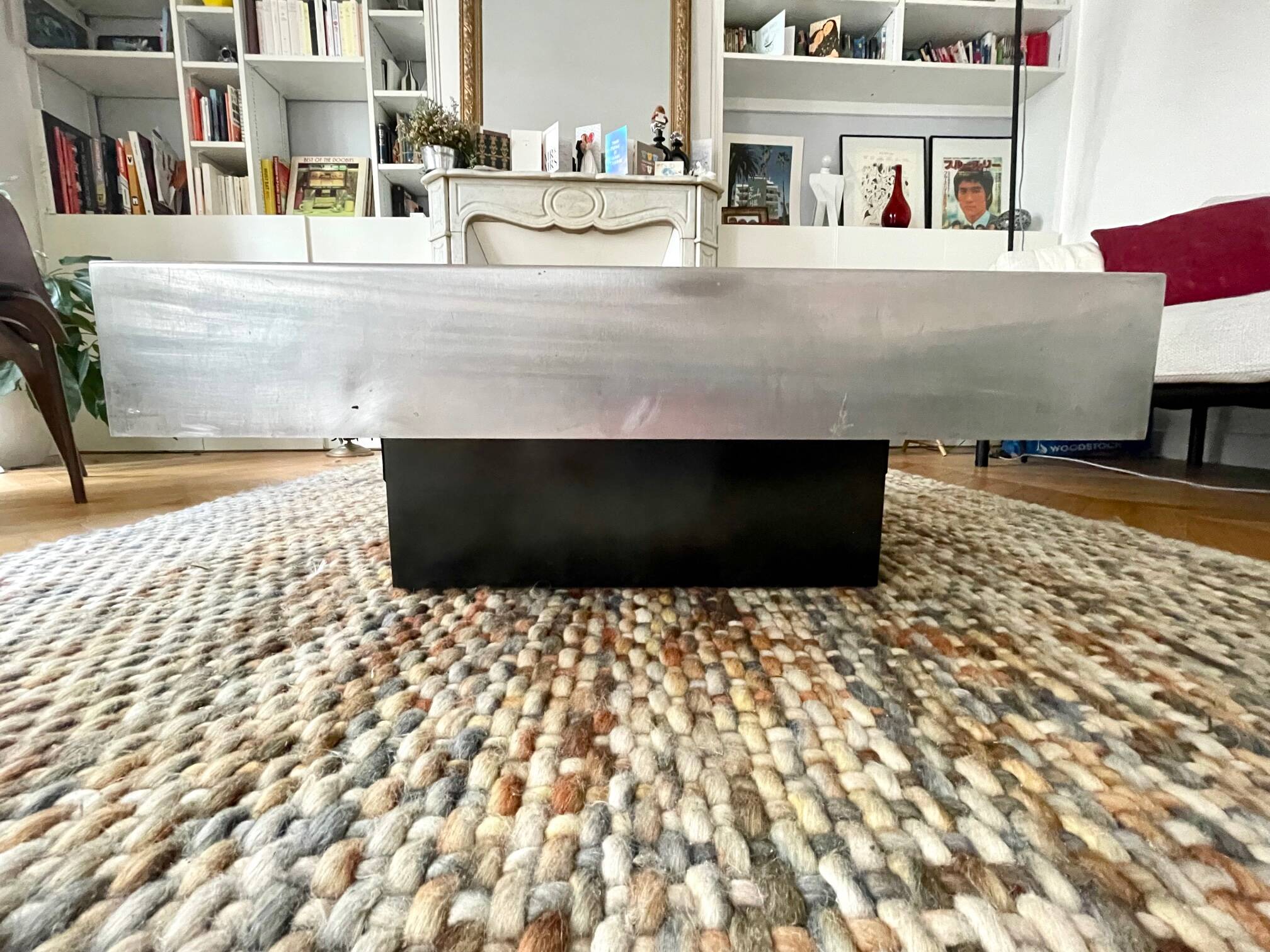 Coffee table – Black glass and brushed metal – 1970s