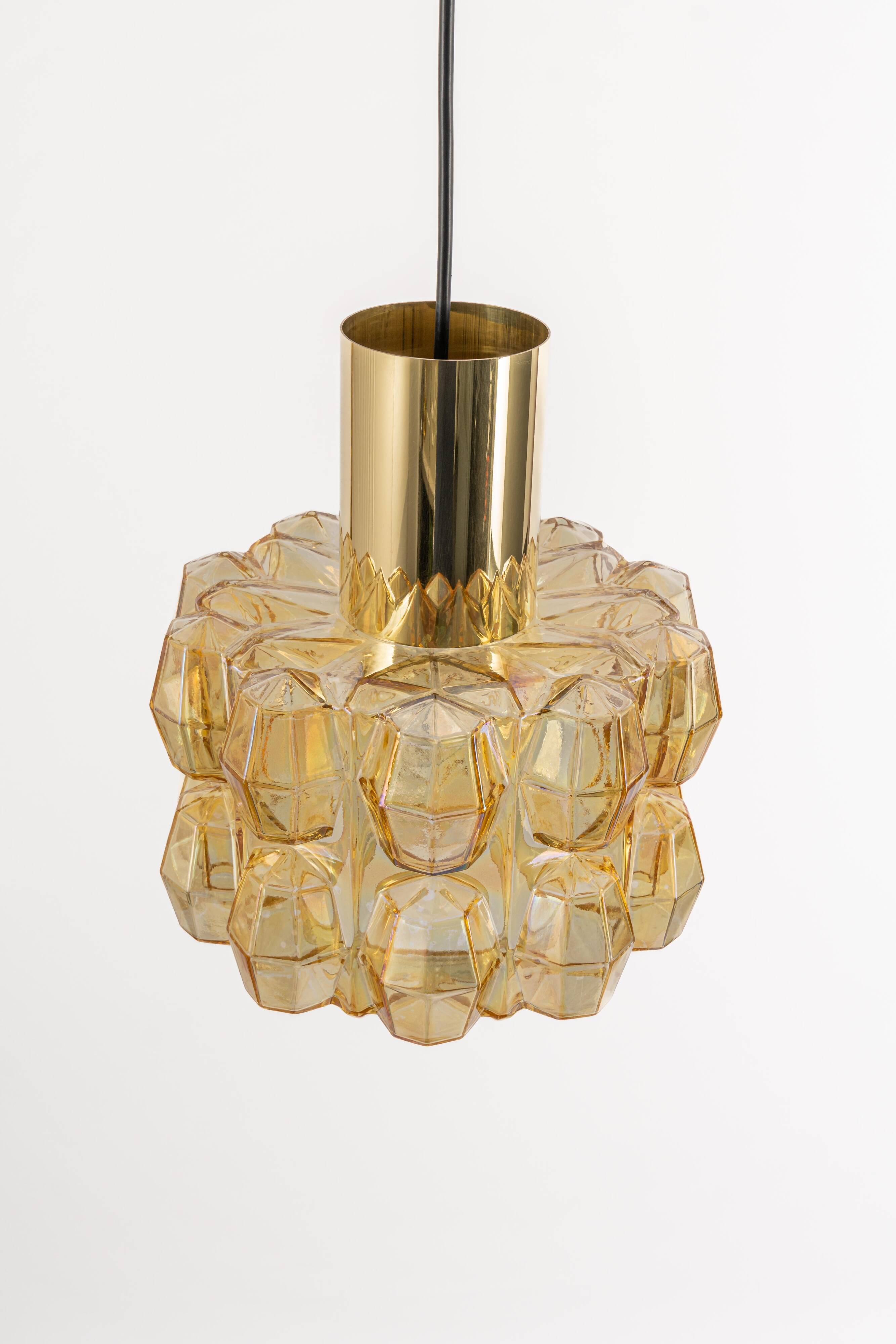 Large amber glass pendant by Limburg, Germany, 1970s.