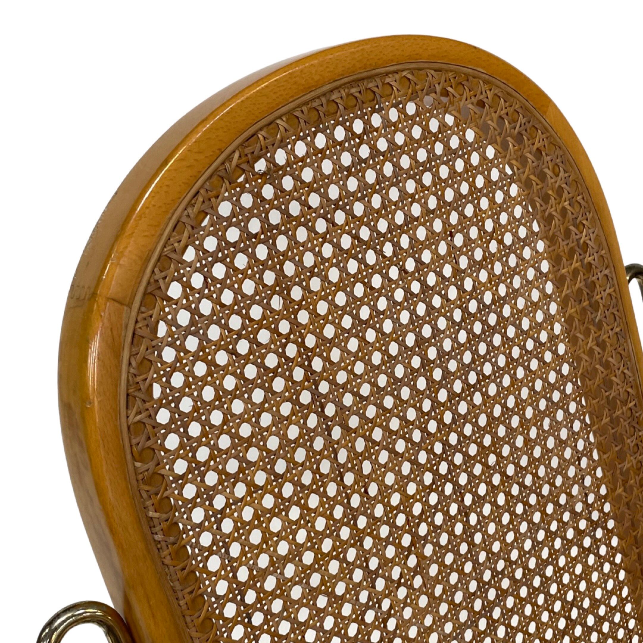 Vintage brass curved wooden rocking chair