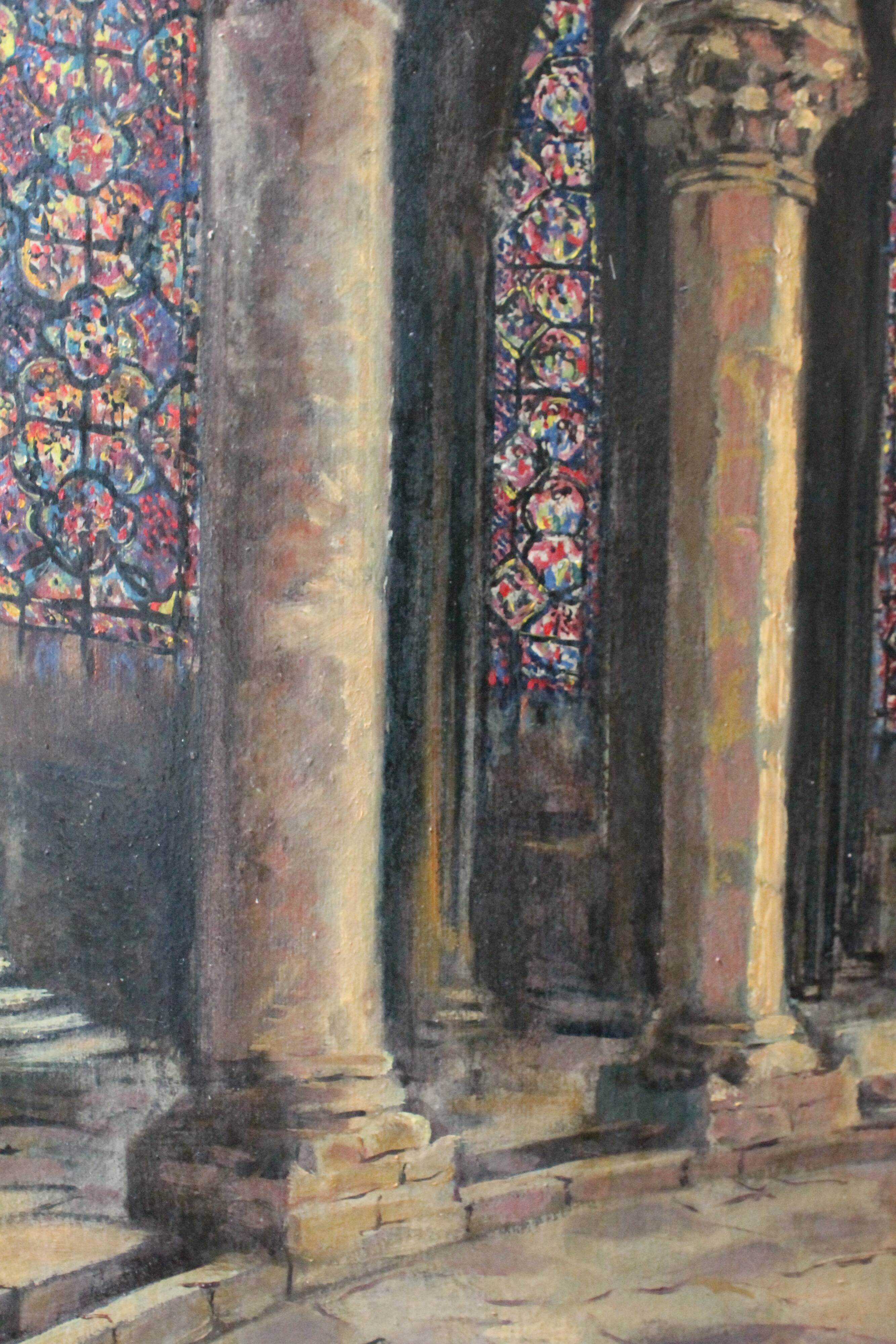 20th century French school painting "Apse of the Cathedral of Saint-Om