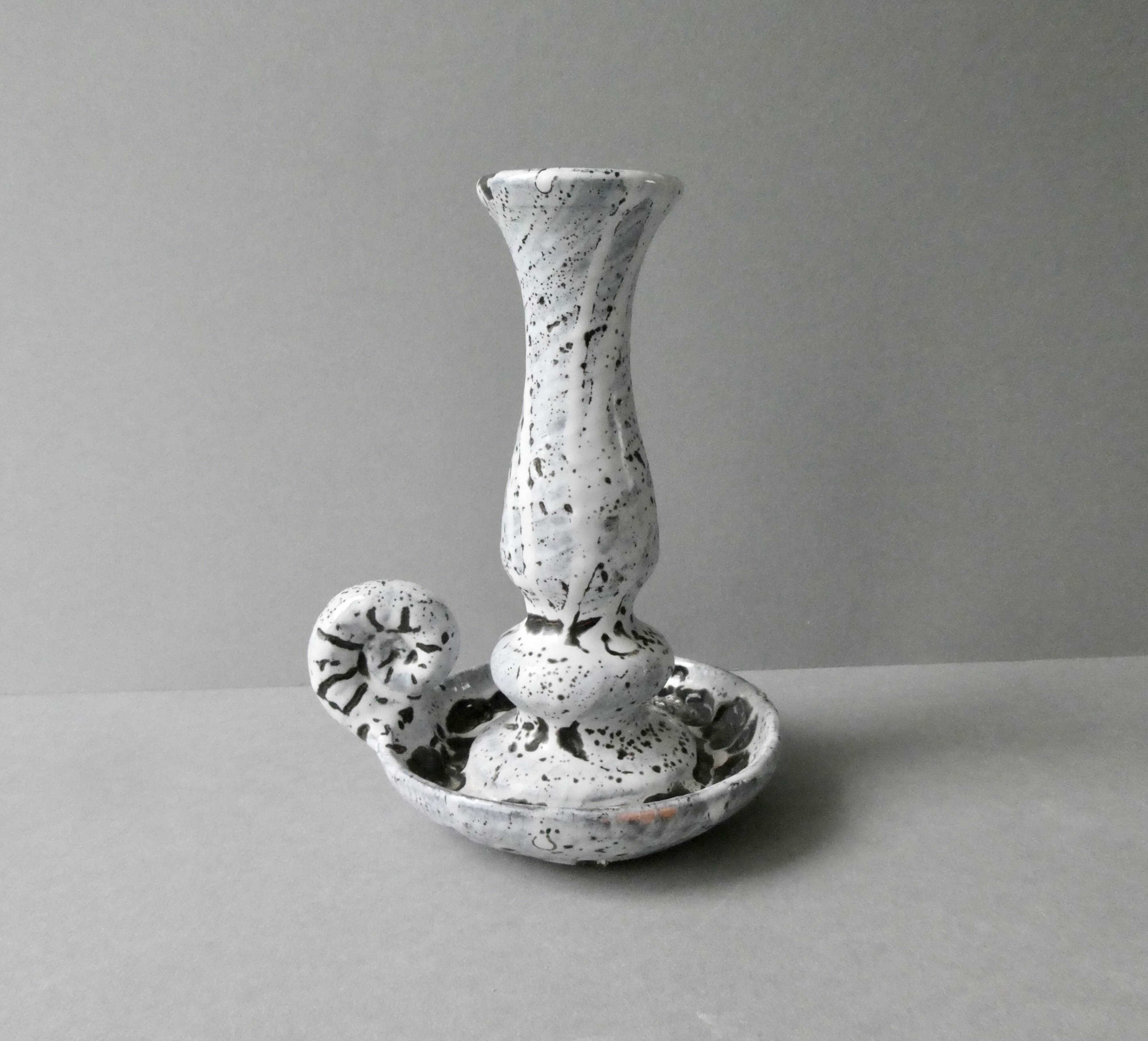 Cellar rat candle holder in white enamel stoneware, 60s-70s