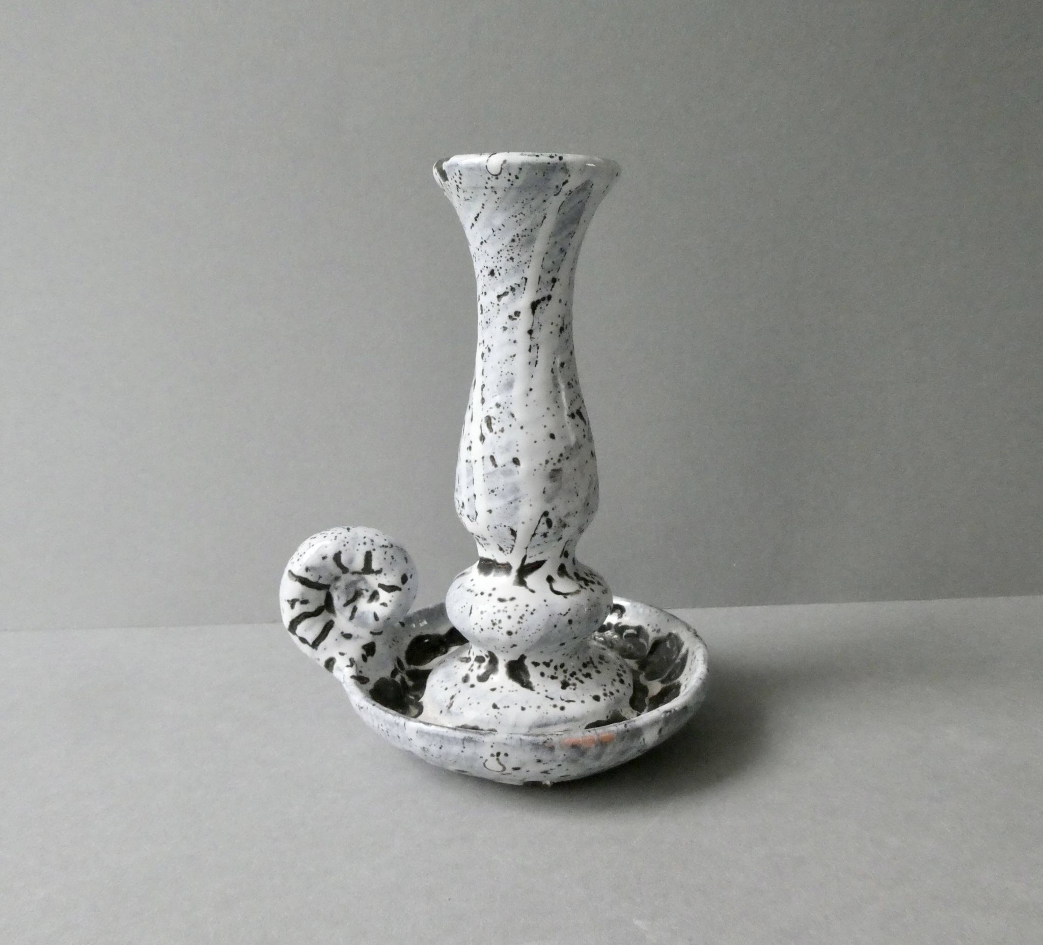 Bougeoir rat de cave en grès émail blanc, années 60-70