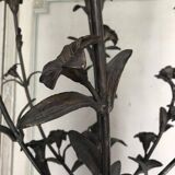 Pair of carrara marble vases, bronze bouquet of flowers
