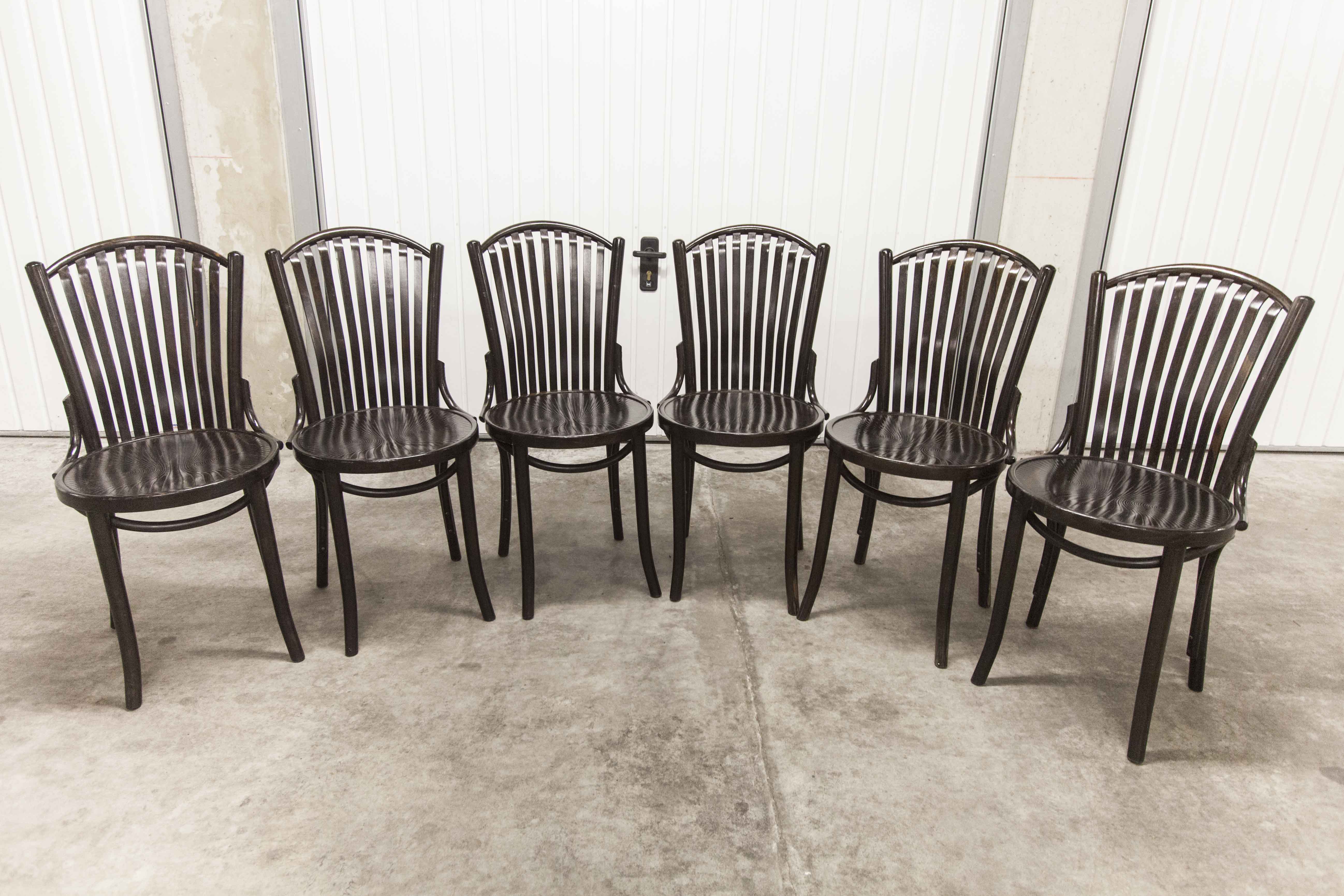 Set of 6 chairs Bistrot Baumann ref 22 curved wood