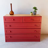Red solid pine chest of drawers