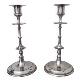 LEHMAN Brothers - Pair of candlesticks with turned bases - Silver-plated - 50s