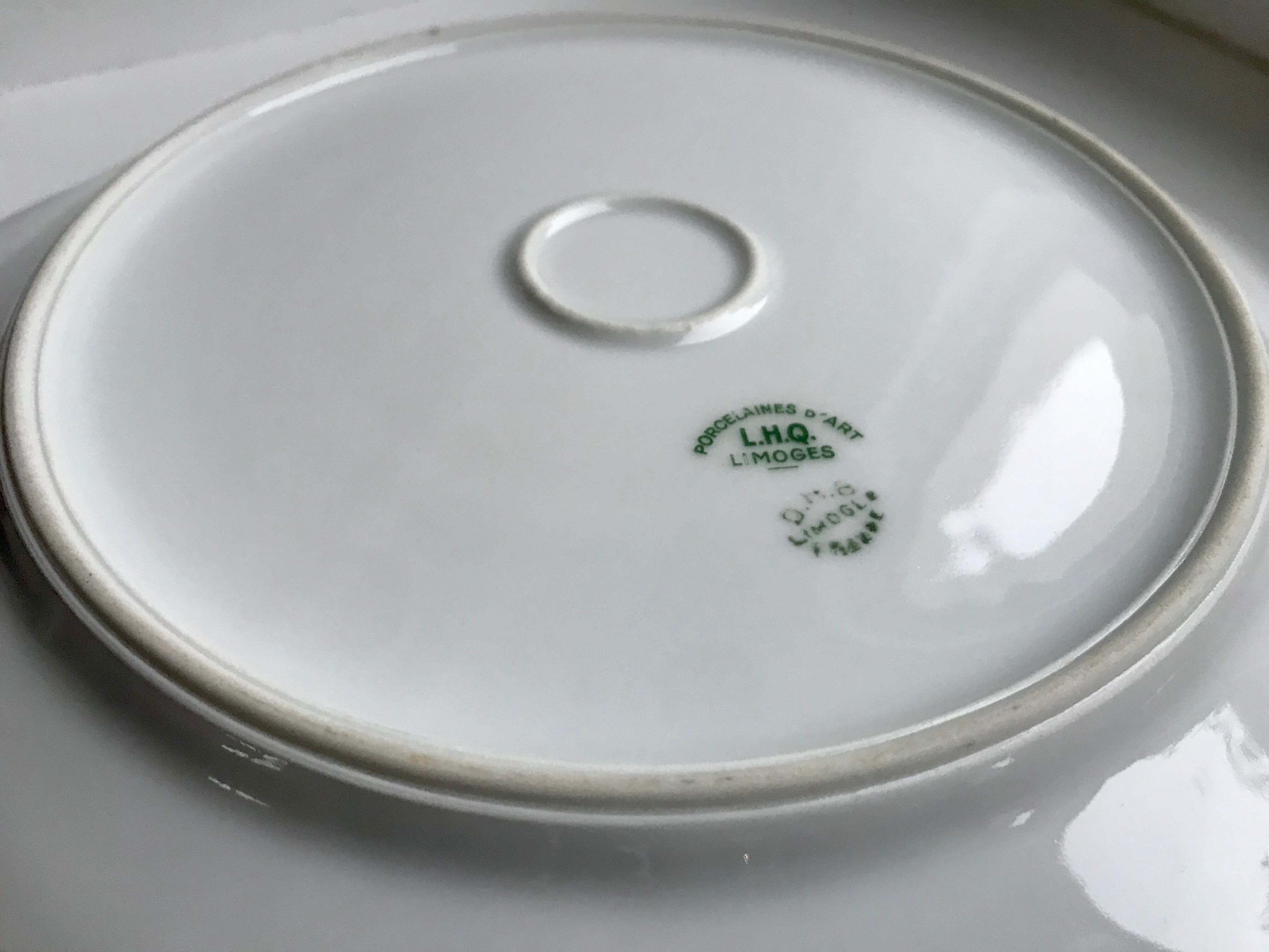 Cream and golden cake dish Limoges porcelain 50s