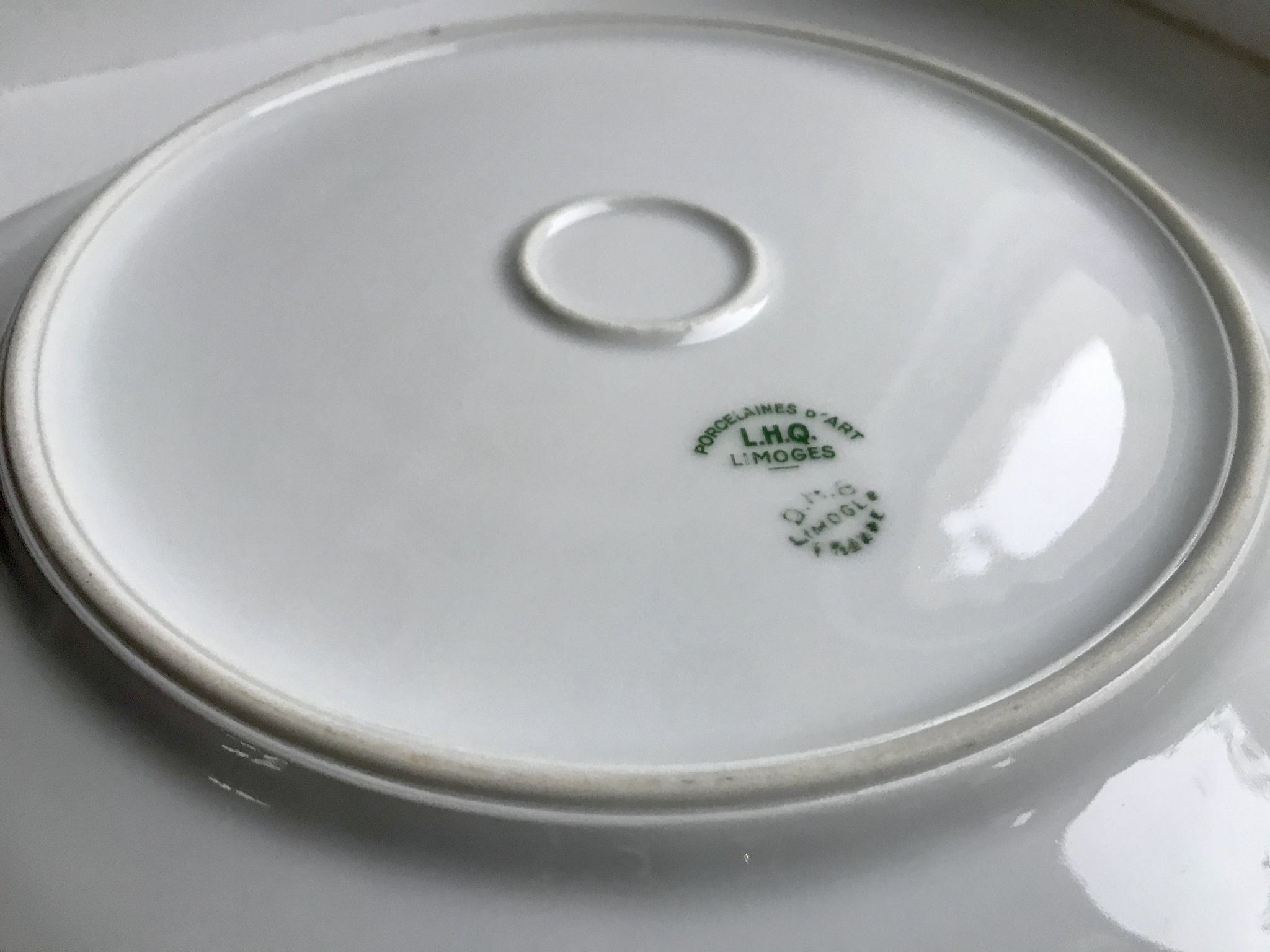 Cream and golden cake dish Limoges porcelain 50s