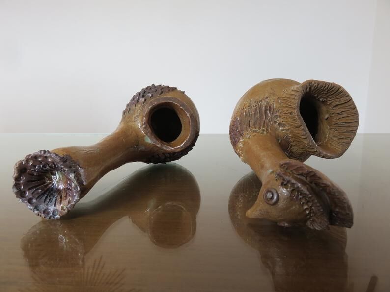 2 ceramic zoomorphic vases, signed 50s
