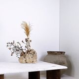 Unique rectangular Coffee Table in Marble and Teak Wood - Belgian creation