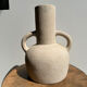 Handmade terracotta vase painted in beige with double handles h:32 d:25
