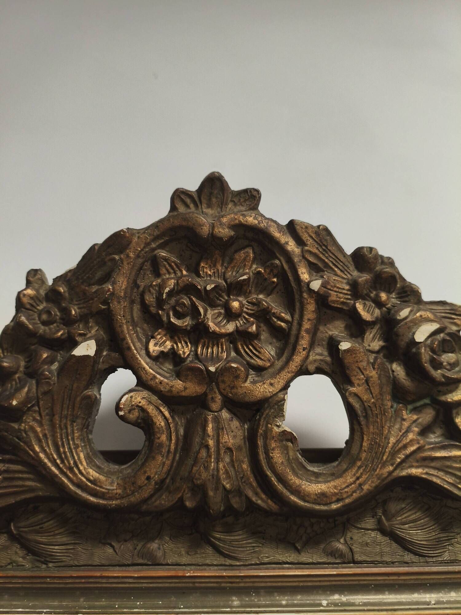 Large antique mirror Napoleon III style Louis XVI gilded stucco wood 19th century 120x85