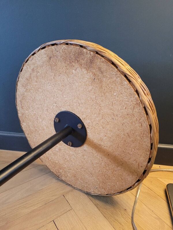 Desserte ronde en rotin et bois