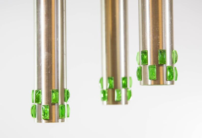 Ceiling lamp with 3 branches aluminum and glass 60s