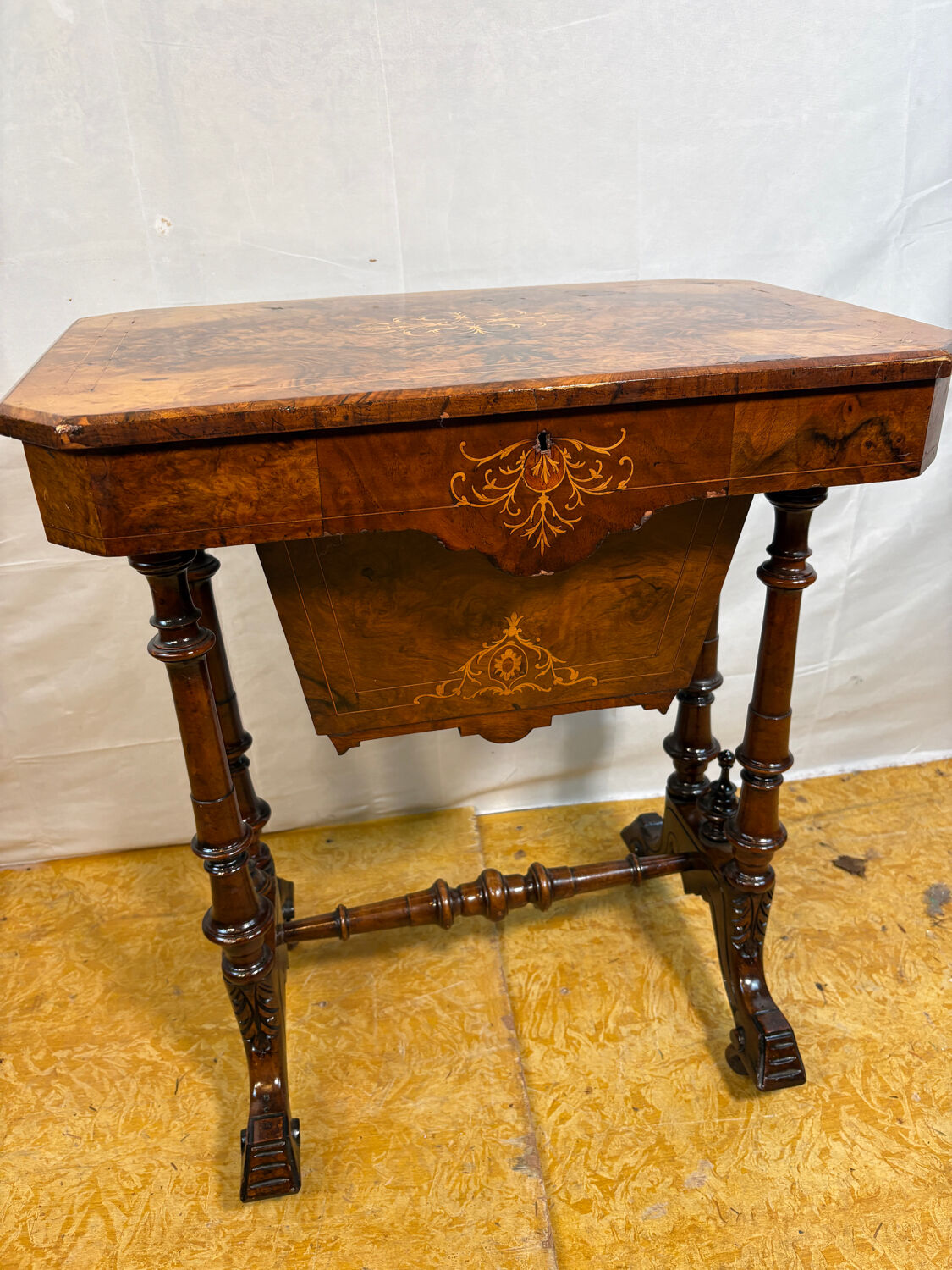 A Romantic Victorian Burr Walnut Sewing & Work Table Mid–Late 19th Cen
