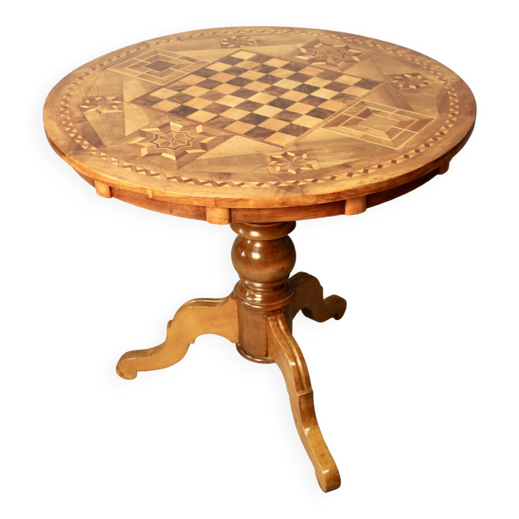 Checkered Pedestal Table / Chess Board, 19th Century Swivel Top | Selency