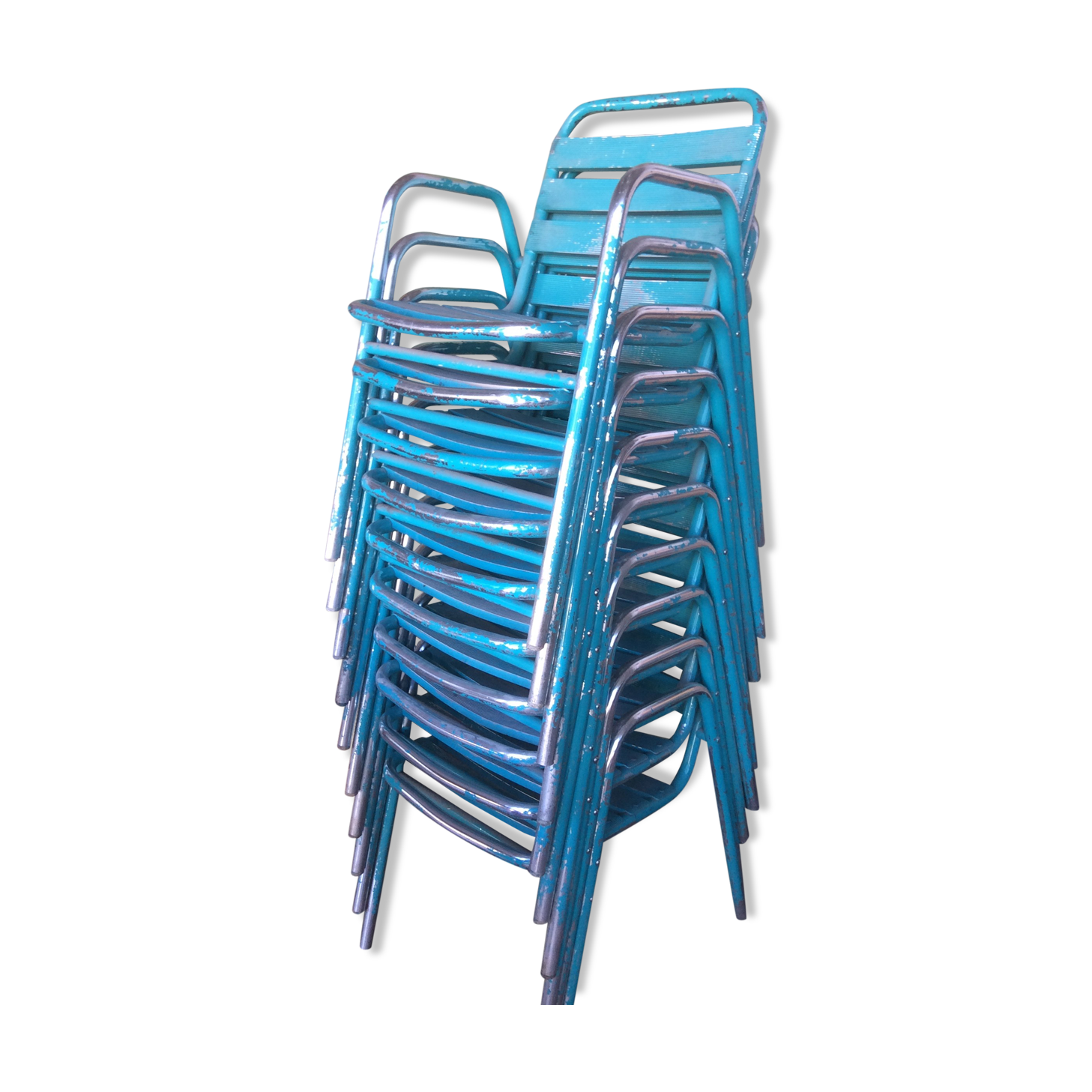 Lot de 10 fauteuils bistrot en aluminium bleu turquoise