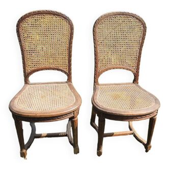 2 chaises bois sculpté & cannage