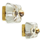 Pair of ice glass and brass wall lamps by Sische