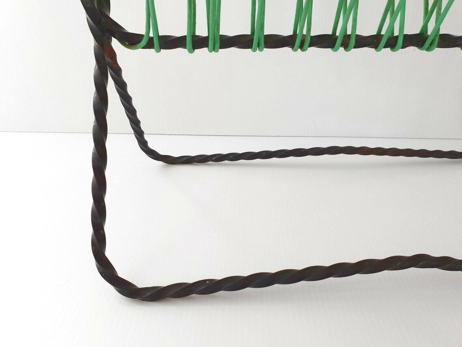 Vintage 1950s metal and scoubidou magazine rack