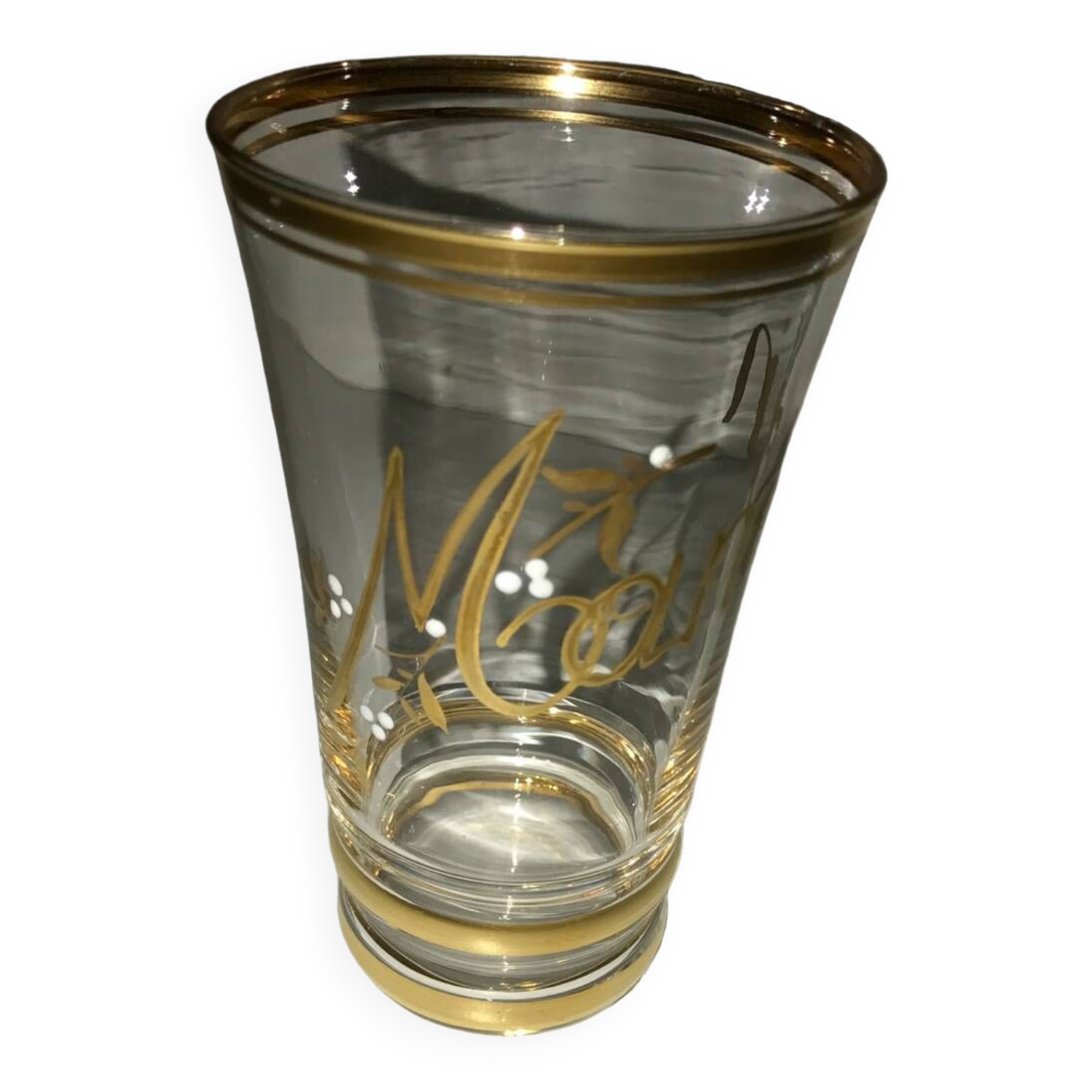 Antique gilded glass with the inscription Maman