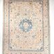 Tapis persan vintage beige et bleu à médaillon floral, 300x393 cm