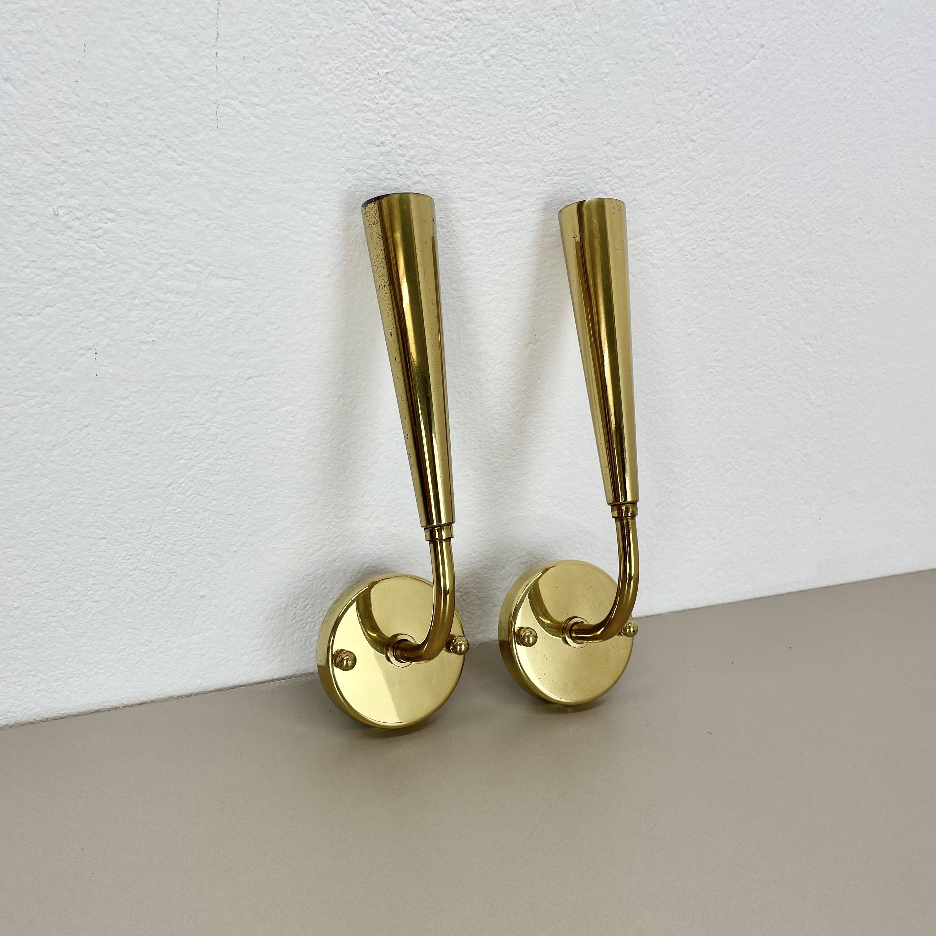 set of 2 Brass "TORCH" Stilnovo Style Theatre Wall Light Sconces, Italy, 1970s