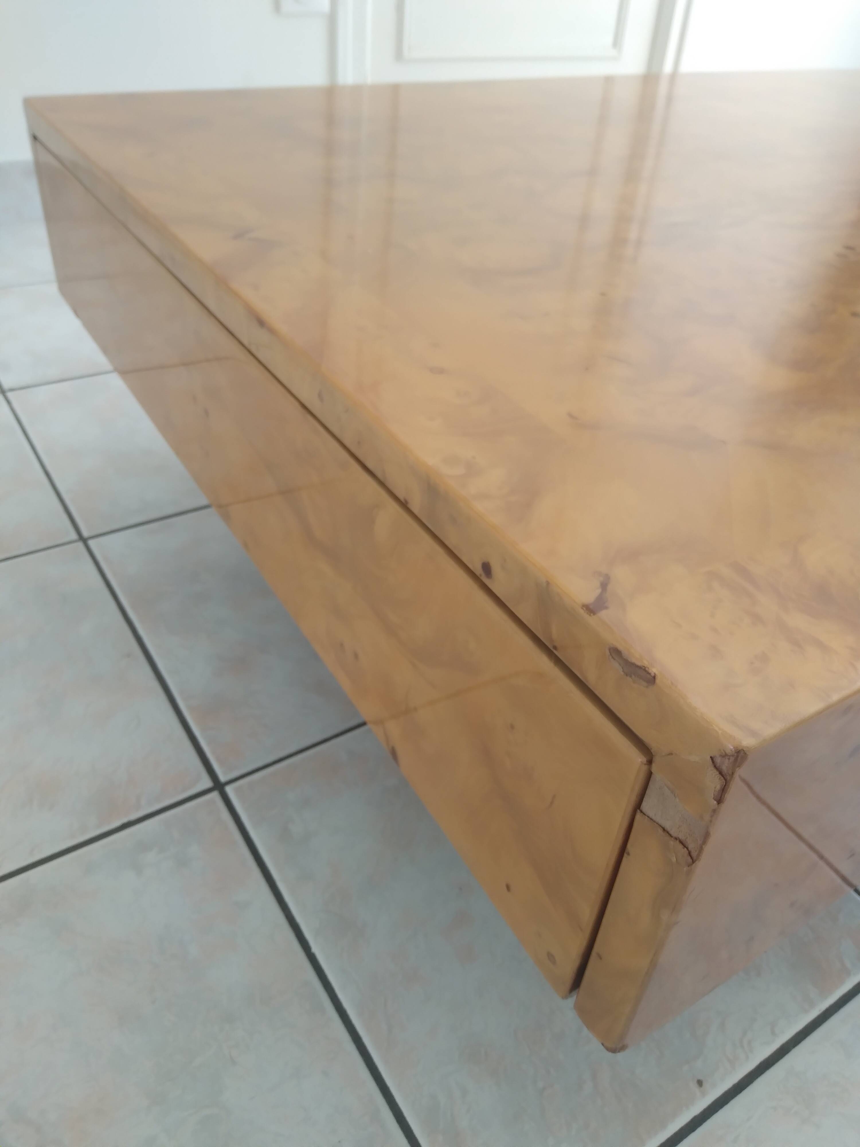 Wooden table with burl by Jean Claude Mahey Roche Bobois