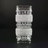 Vintage glass vase, block vase, textured surface, relief decoration