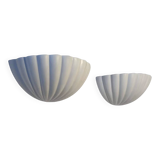 Paire d'appliques vintage coquillage, blanc mat, France 1970