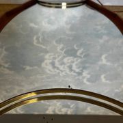 Wall mirror with brass detail and leather mounting, Vetreria Andreini, Ravenna, Italy, 1950s