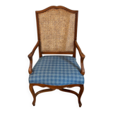 Two Regency-style caned armchairs with upholstered seats