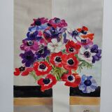 Watercolor by Michel Roubille, bouquet of flowers 1988.