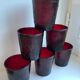 Set of 6 burgundy colored glass glasses 70s