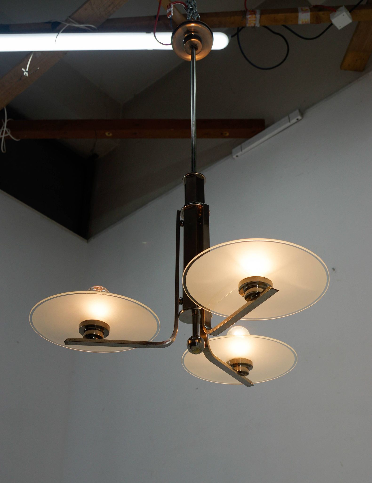 Bauhaus / Functionalist Chrome and Glass Chandelier, 1920s