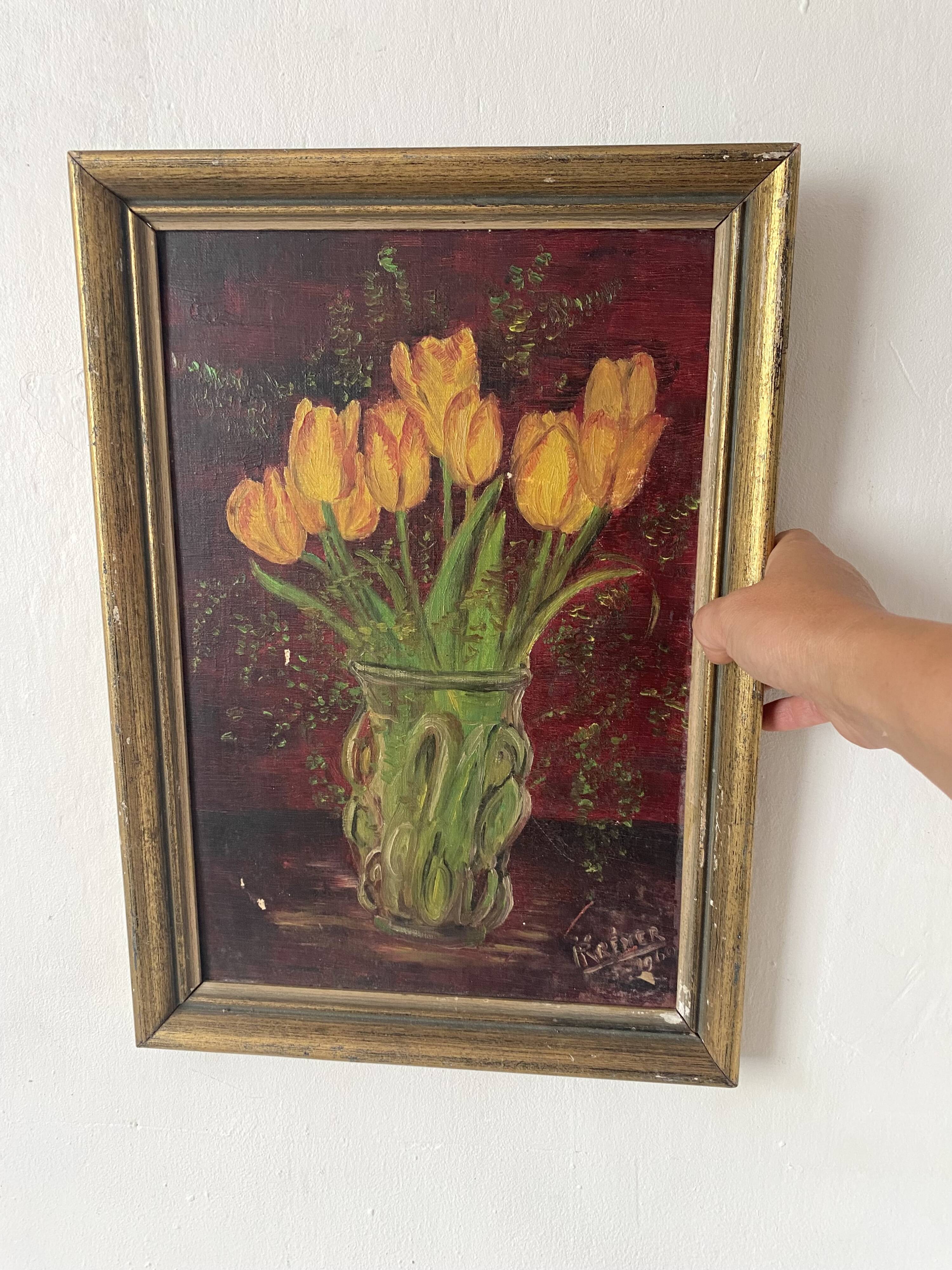 Painting yellow tulip flowers