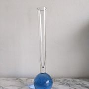 Vintage fine soliflore glass vase with blue ball in murano bubble glass at the base